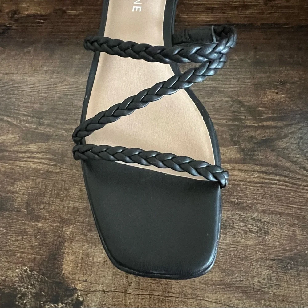 Sun + Stone Alyssaa Black Platform Wedge Braided Straps Ankle Strap Women's 8